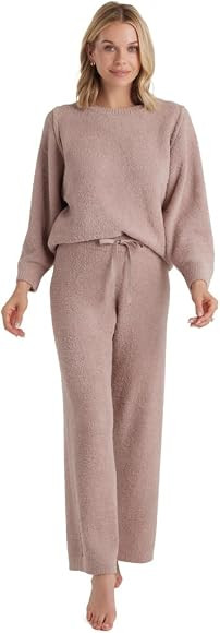 Softies Solid Marshmallow Reverse Seam Crew Neck Lounge Set with Bracelet Sleeve | Amazon (US)