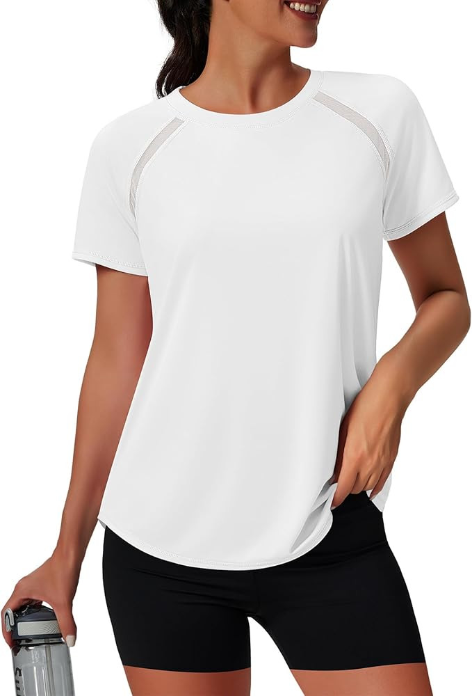 NIASHOT Womens Workout Tops Short Sleeve Yoga Pilates Outfits Athletic Gym Running UV Protection ... | Amazon (US)