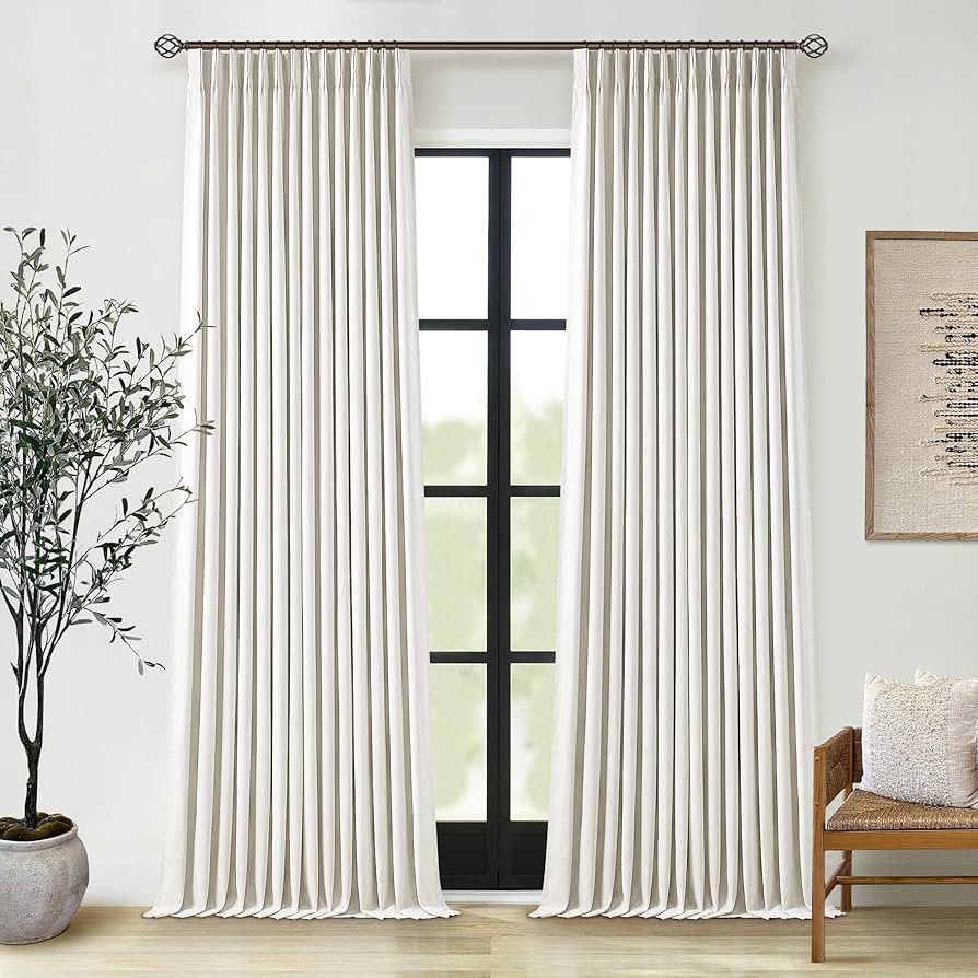 102 Inches Long Pinch Pleated Linen Blackout Curtains for Bedroom Back Tab Track Memory Trained S... | Amazon (US)