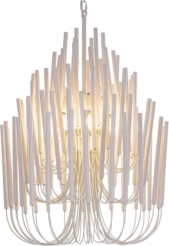 TOCHIC Modern Farmhouse Chandelier for Dining Room 21", Small Vintage White Wood Chandeliers Ligh... | Amazon (US)