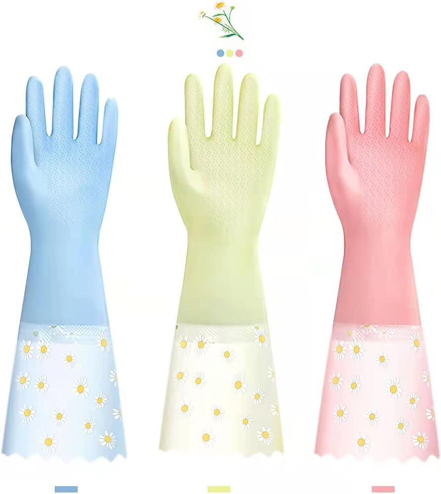 KAQ Dishwashing Gloves - 3 Pairs Reusable Non-Slip Rubber Kitchen Gardening Household Gloves | Amazon (US)
