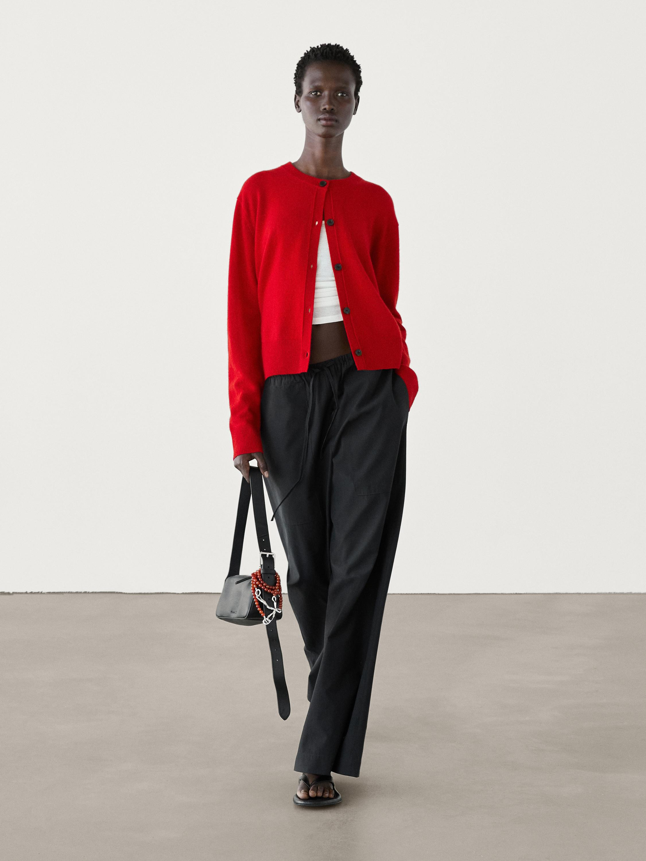 100% cashmere crew neck cardigan | Massimo Dutti US