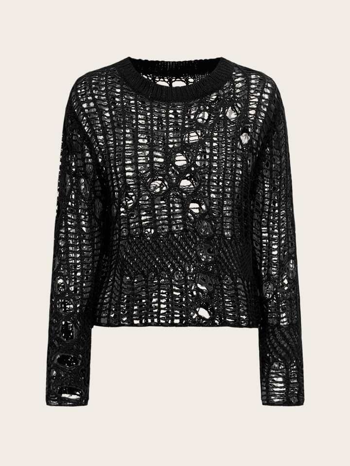 ROMWE Goth Solid Sheer Hollow Out Sweater | SHEIN