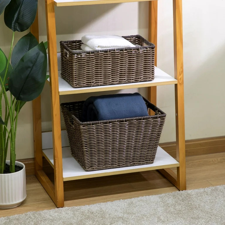 (2 pack) Better Homes & Gardens Large Poly Rattan Decorative Storage Basket with Handles, 14 in x... | Walmart (US)