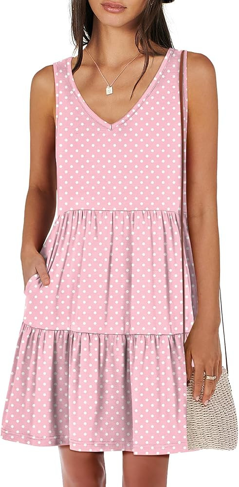 ANRABESS Womens Summer Casual Tank Dress Sleeveless V Neck T Shirt Sundress Flowy Tiered Swing Mi... | Amazon (US)