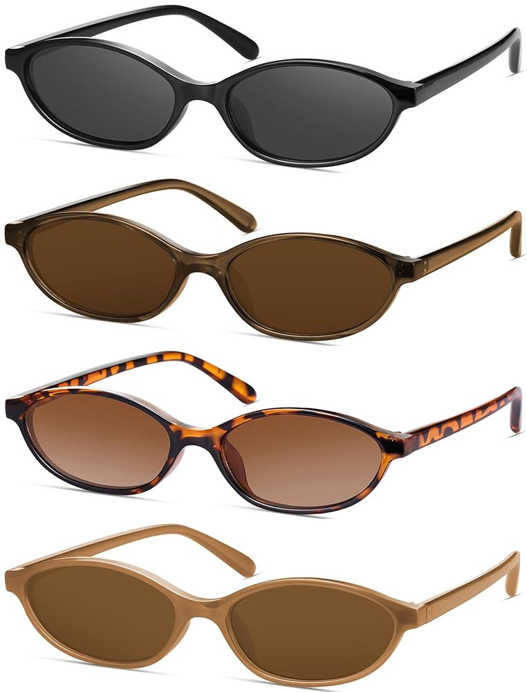 Retro Oval Cat Eye Sunglasses for Women Y2k Designer Trendy Narrow Shades UV protection Sun Glass... | Amazon (US)