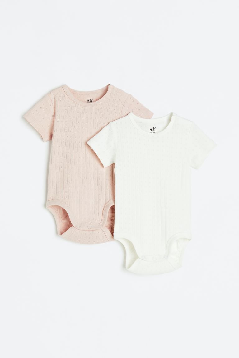 2-pack Pointelle Bodysuits - Powder pink/white - Kids | H&M US | H&M (US + CA)