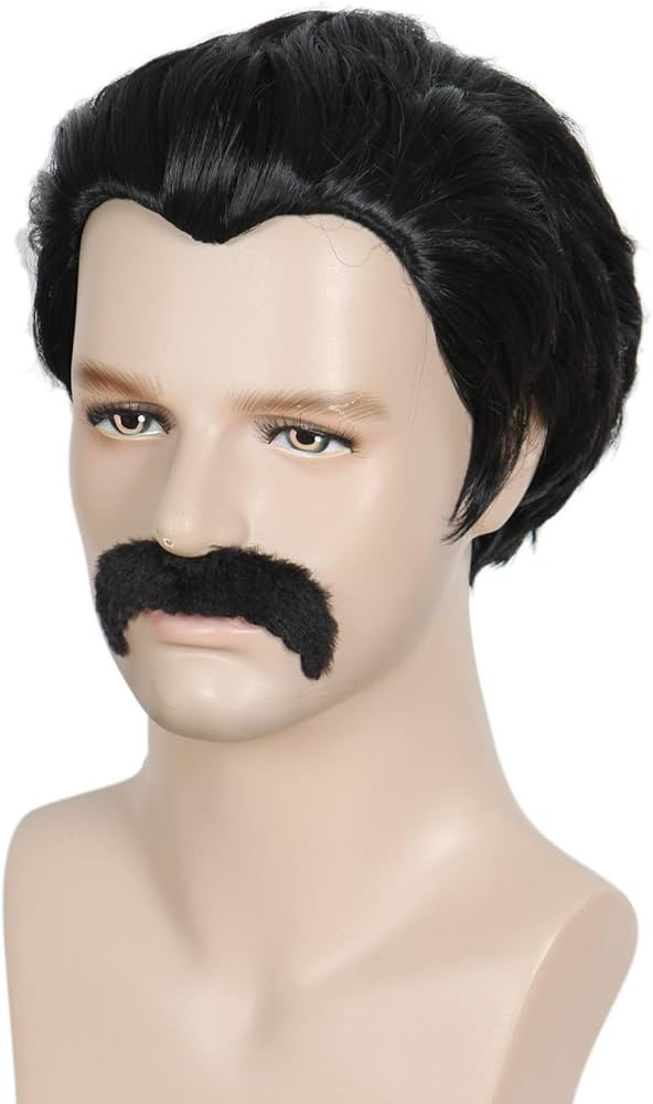 Linfairy Short 80's Costumes Men's Disco Dirt Bag Wig & Moustache Halloween Cosplay Costume Black... | Amazon (US)