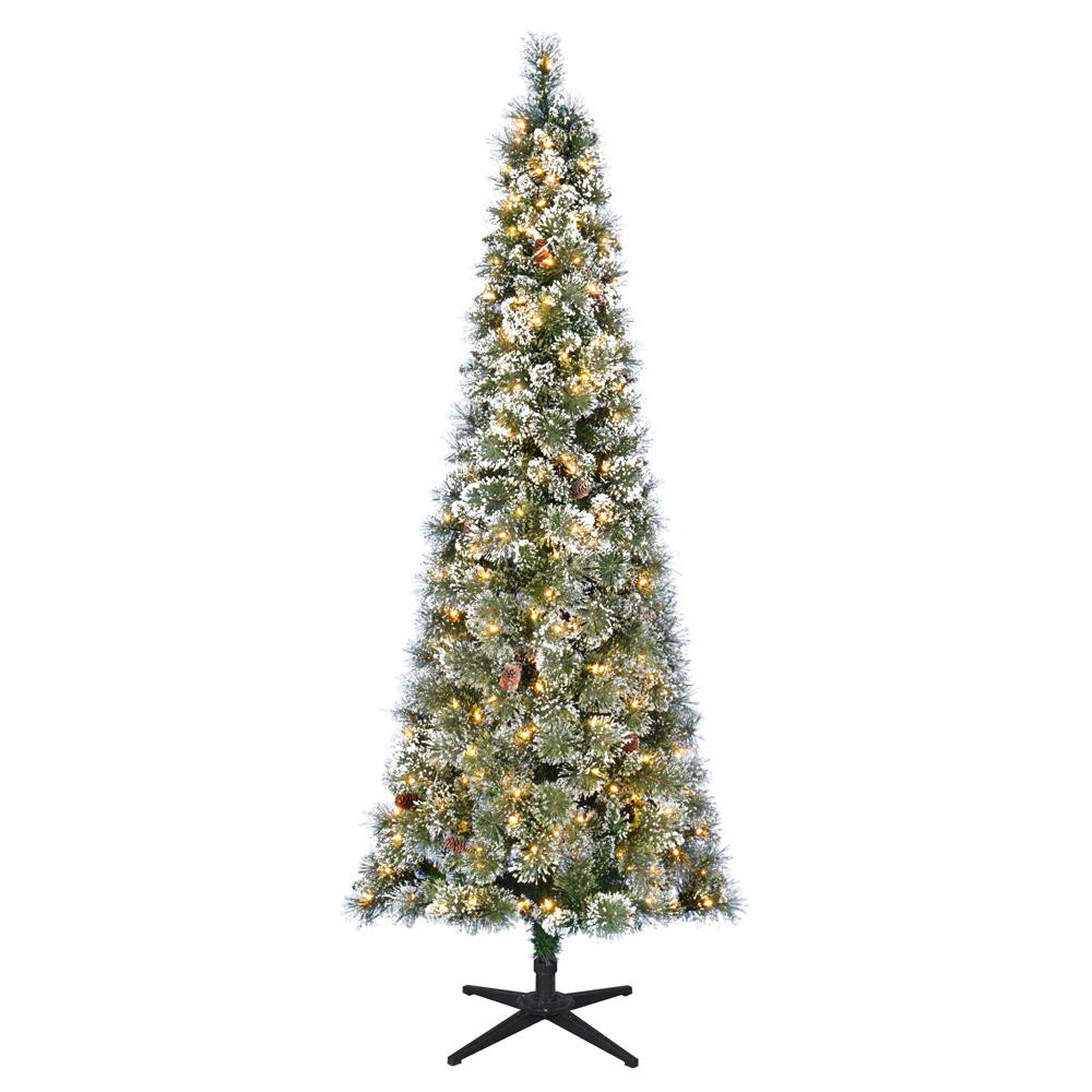 7 ft Sparkling Amelia Pine Slim LED Pre-Lit Artificial Christmas Tree with 300 Warm White Lights | The Home Depot