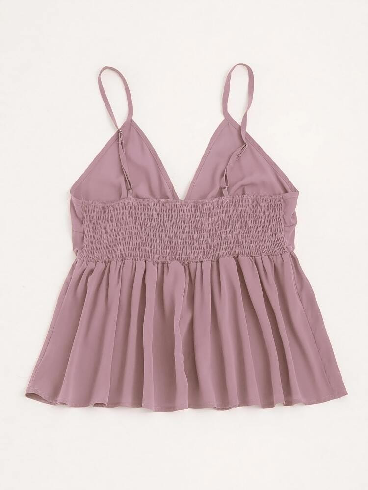 Plus Solid Shirred Knot Peplum Cami Top | SHEIN