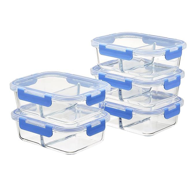 Amazon Basics 2 Compartment Glass Meal Prep Containers, 36 ounces, 10-Piece Set, 5 Containers and... | Amazon (US)