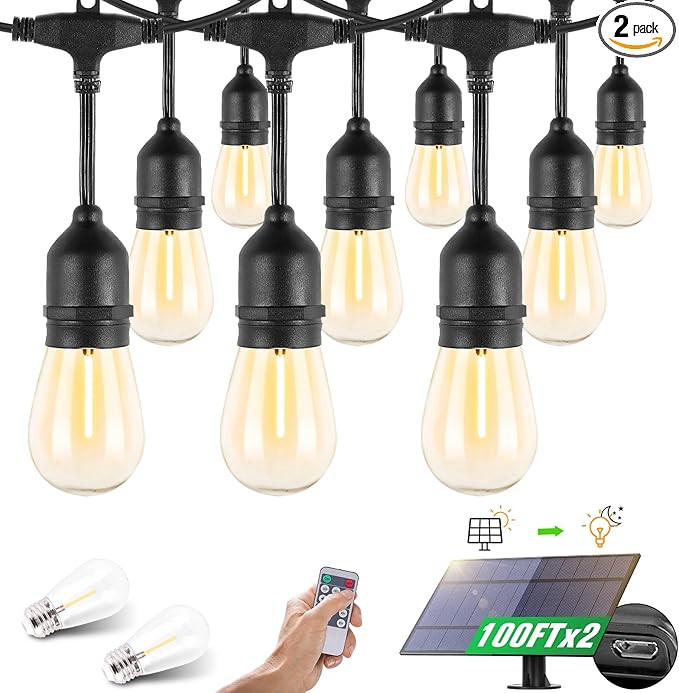 200FT Solar String Lights for Outside, Solar Patio Lights with Shatterproof Sockets, IP65 Waterpr... | Amazon (US)