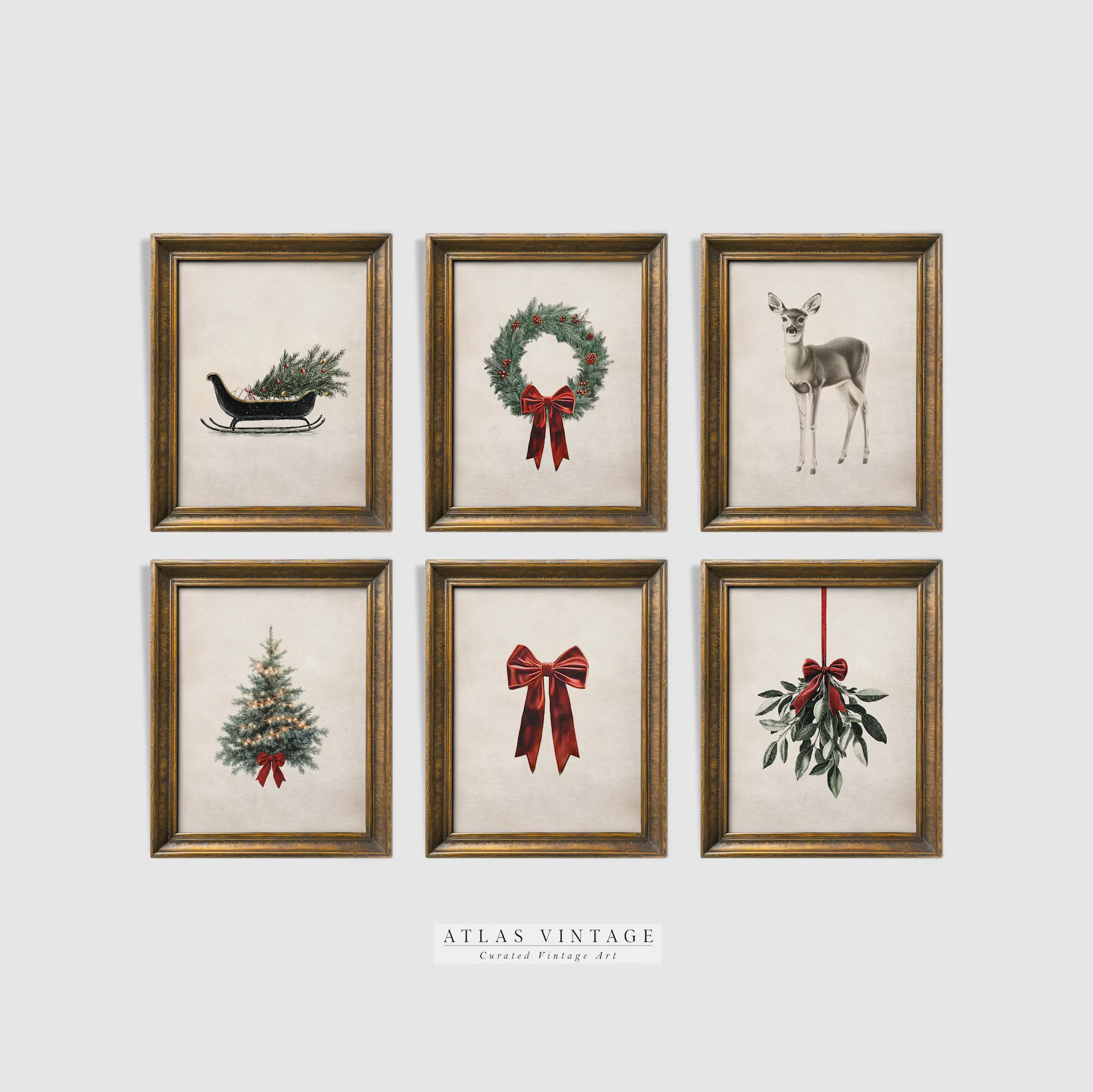 Vintage Christmas Printable Wall Art, Christmas Set of 6 Prints, Winter Gallery Wall Set, Xmas Sk... | Etsy (US)