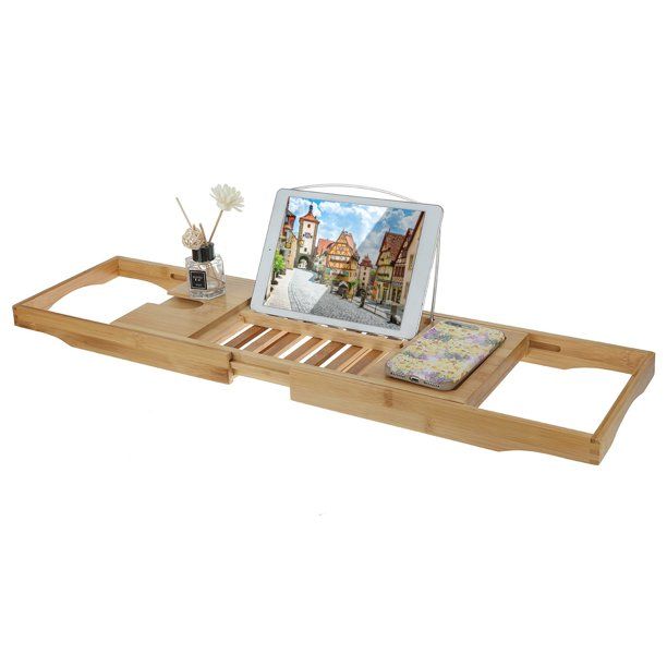 Bath Caddy Tray for Tub Bamboo Bathtub Tray Caddy Expandable with Wine Glass Holder and Book Stan... | Walmart (US)
