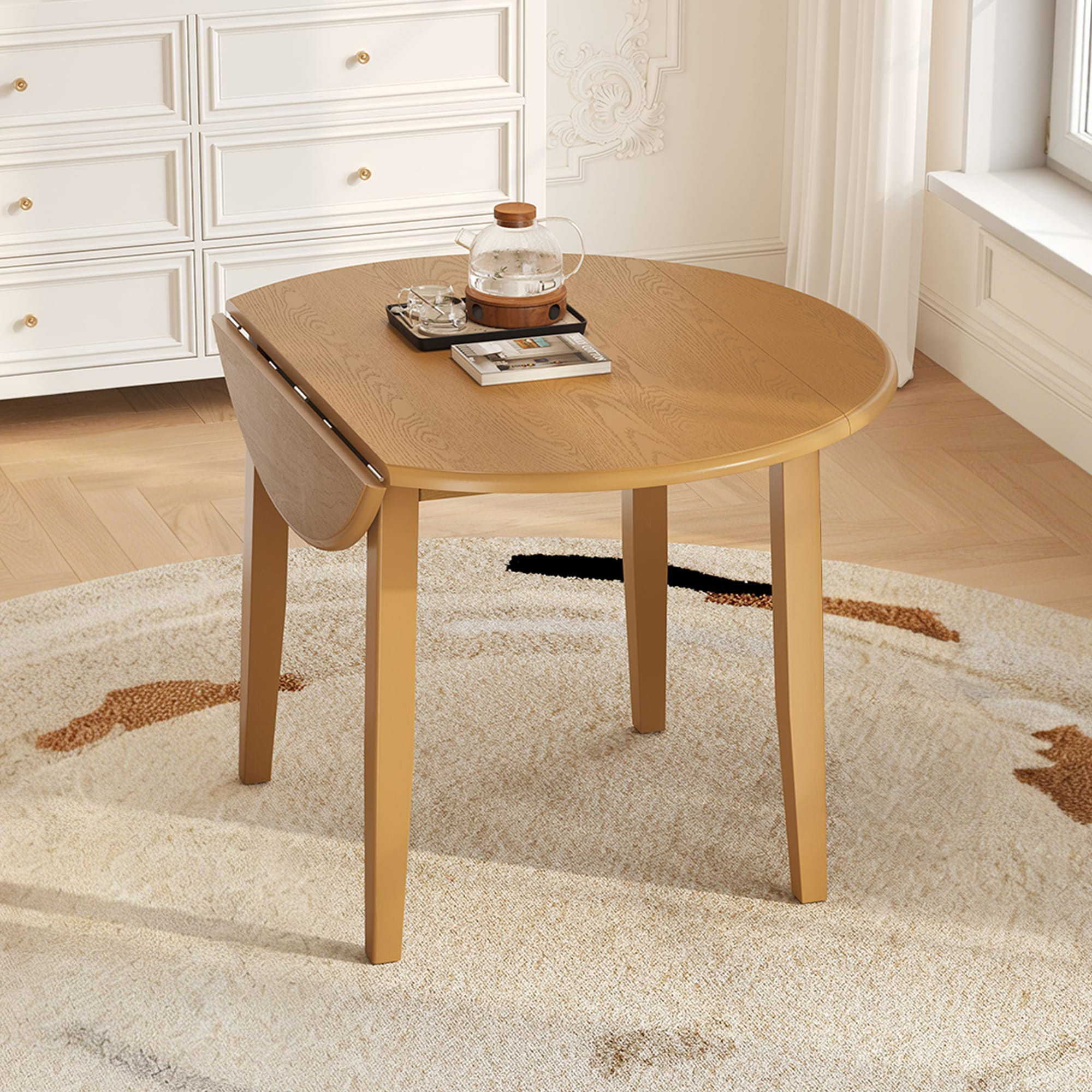 Blisstyle Extendable Round Dining Table for 2 4 People Folding Wood Dining Table with Adjustable Size Space Saving Design for Small Apartments and | Lowe's