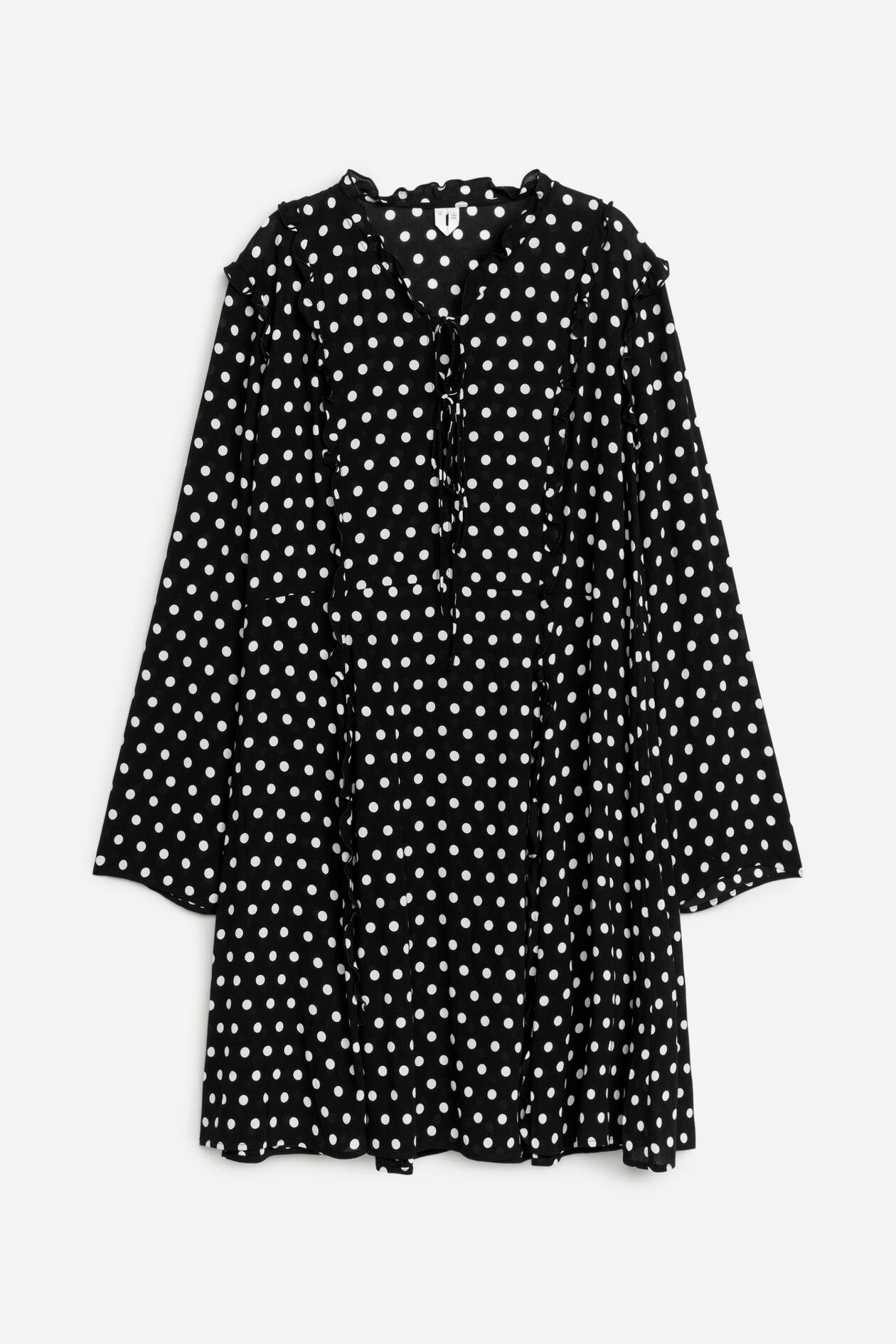 A-lijnjurk met ruches - V-hals - Lange mouwen - Zwart - DAMES | H&M NL | H&M (DE, AT, CH, NL, FI)