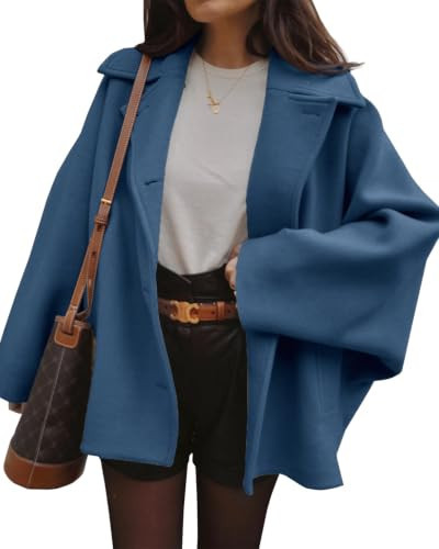 Tankaneo Womens Pea Coats Notch Lapel Single Breasted Oversized Jackets | Amazon (US)