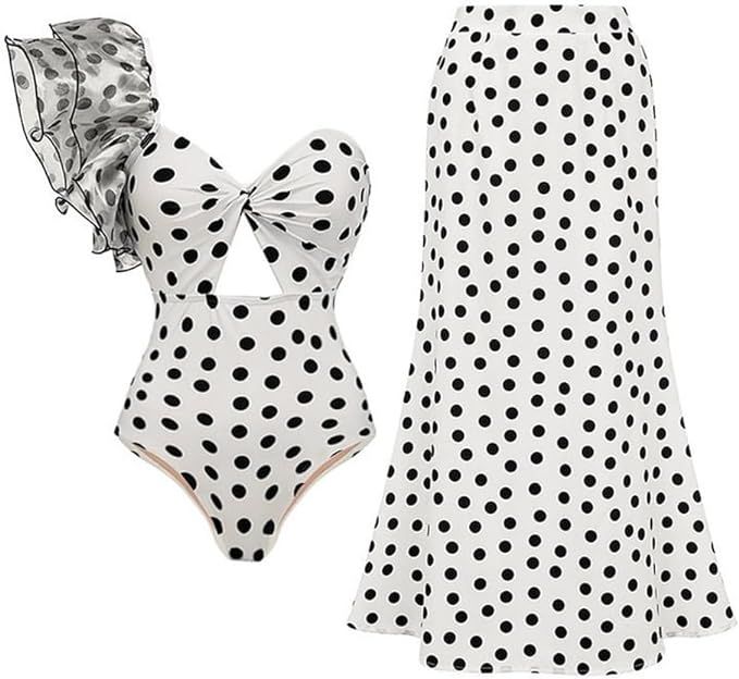 IMEKIS Women Floral Print Beach Swimsuit with Maxi Skirt Bikini Sets Swimwear Skirt Summer Holida... | Amazon (US)