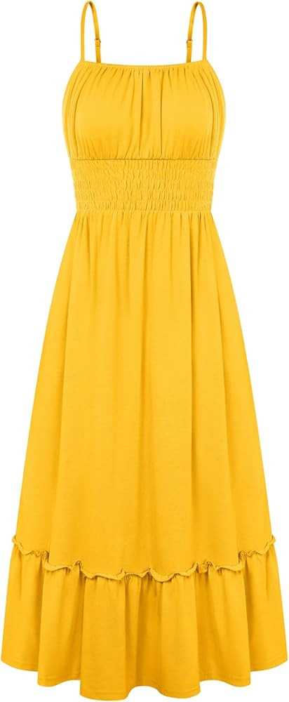 GRACE KARIN Women's Summer Maxi Dress 2026,Smocked Ruched Bust Sundress with Adjustable Straps & ... | Amazon (US)