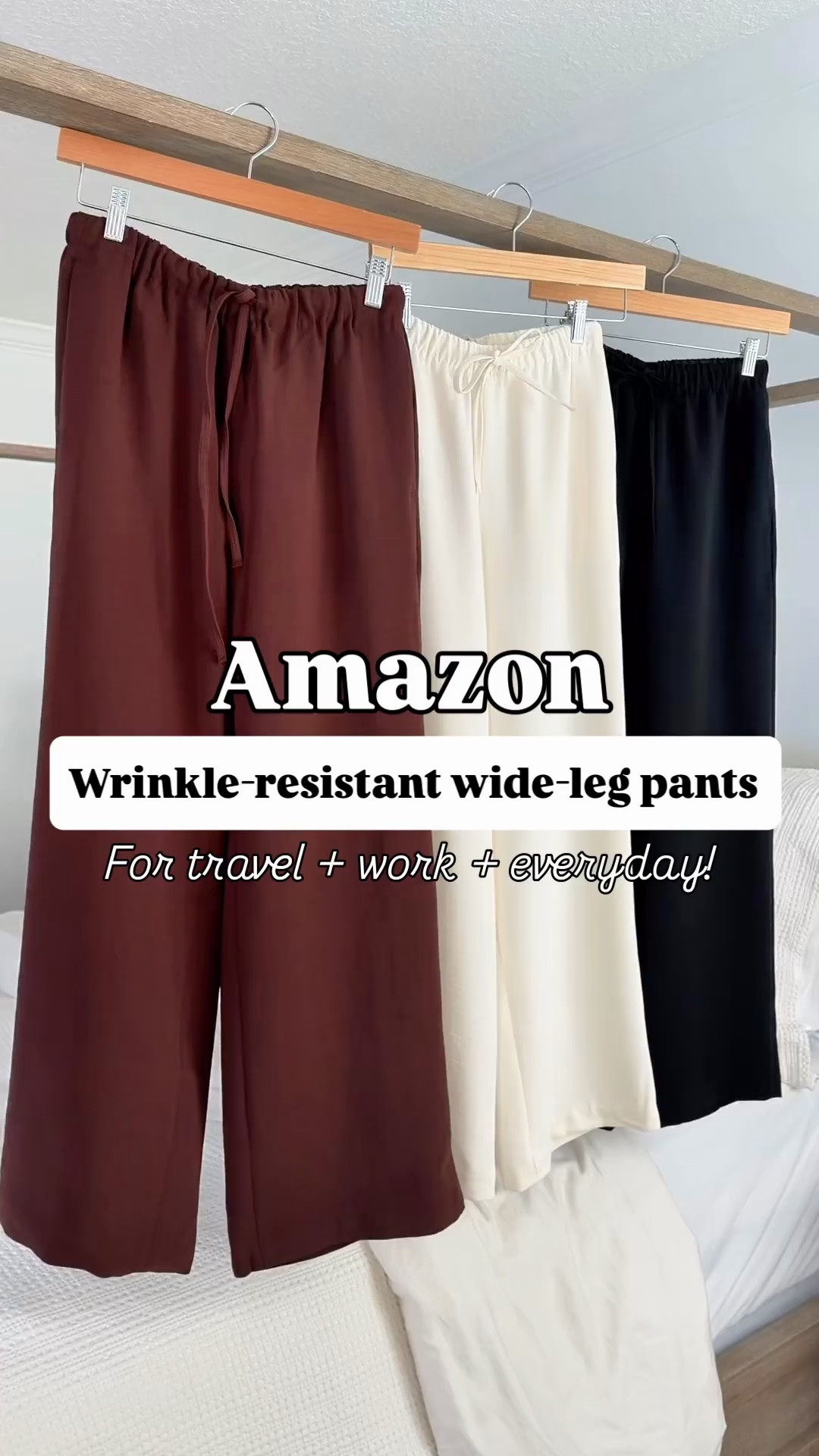 Travel outfit. Everyday outfit. Business casual outfit. Teacher outfit. Mom outfit. Wrinkle-resistant wide leg pants in XS. I am 5’3 and these are full length on me. Has pockets and adjustable drawstring waist. I own the Aritzia pair and those are worth the $$ but if not in your budget, I think these Amazon pants are a really great alternative! I wear XS short in Aritzia pair. Smallest size in everything else.

#LTKgrwm #LTKootd #LTKWorkwear