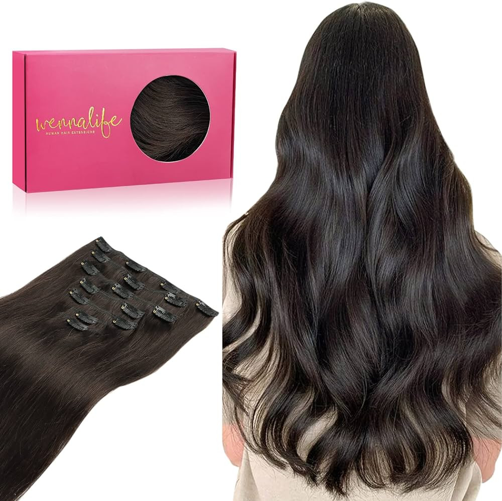 WENNALIFE Clip in Human Hair Extensions, 20 Inch 120g 7pcs Dark Brown Hair Extensions Clip In Hum... | Amazon (US)