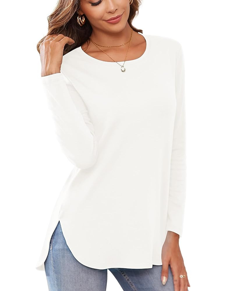 Herou Women's Casual Long Sleeve T Shirt Crewneck With Side Split Fall Pullover Loose Tunic Sweat... | Amazon (US)