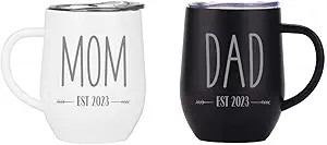 Pregnancy Gift Est 2023- Mom Est 2023 DAD Est 2023 ENGRAVED Stainless Steel Coffee Tumblers - Gif... | Amazon (US)