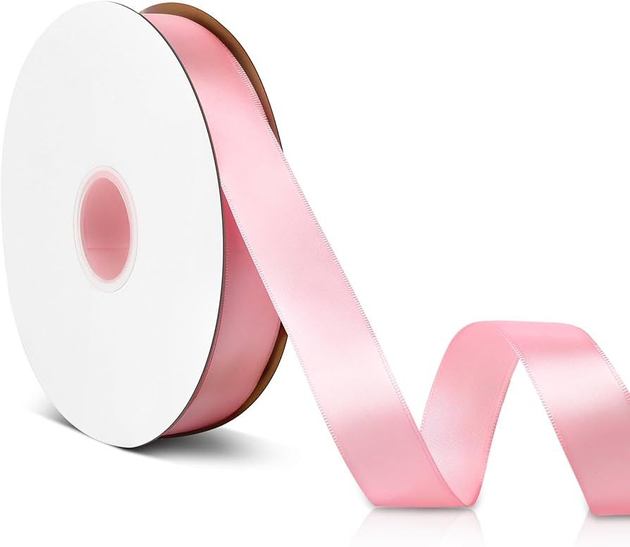 Pink Satin Ribbon, 100 Yards Double Faced Solid Fabric Ribbon Roll for Gift Wrapping, Crafts, Wed... | Amazon (US)