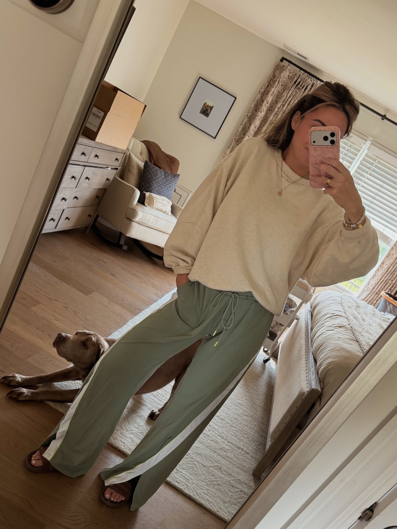 Obsessed with these pants!! 

Sized up to medium in pants 
Small sweatshirt 

Postpartum, aerie, track pants

#LTKBaby #LTKootd #LTKmomlife