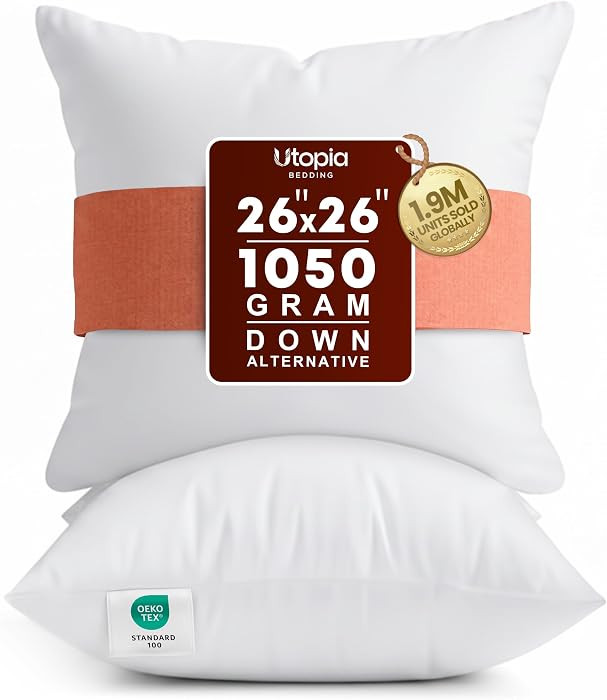 Utopia Bedding 26x26 Pillow Inserts, Set of 2, White \u2013 Indoor Decorative Throw Pillows for B... | Amazon (US)