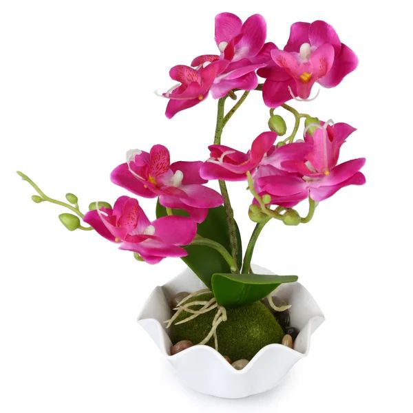 Artificial Silk Phalaenopsis Orchid Flower With White Vase | Wayfair North America
