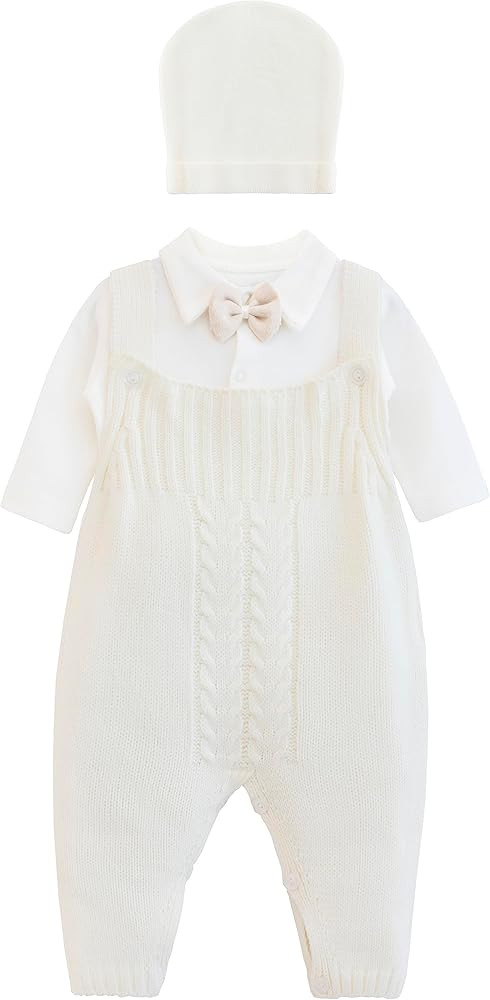 Lilax Baby Boys' Knit Ribbed Romper Jumpsuit with Bodysuit and Hat 3 Piece Set | Amazon (US)