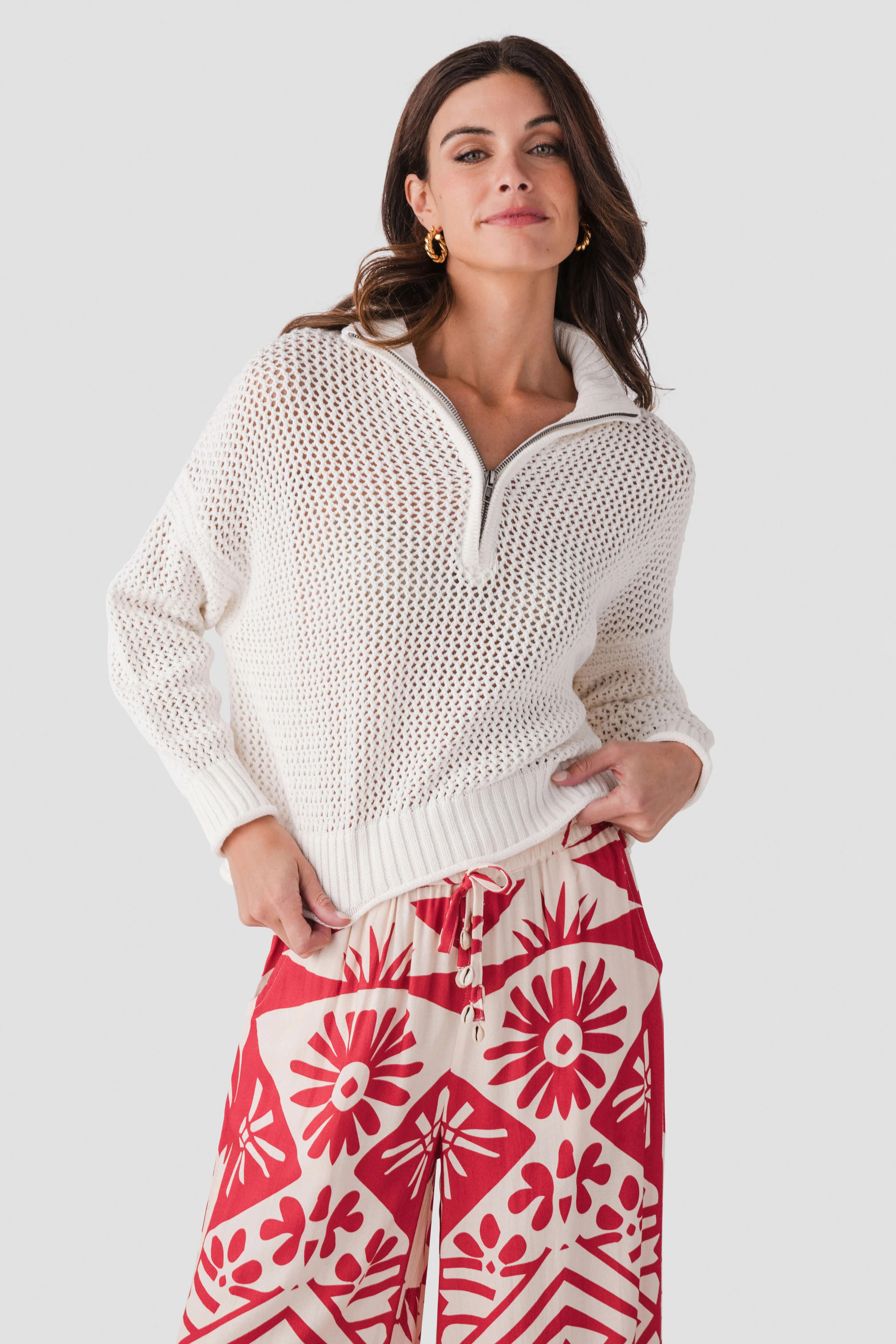 Vintage Havana Open Knit 1/4 Zip Sweater | Social Threads