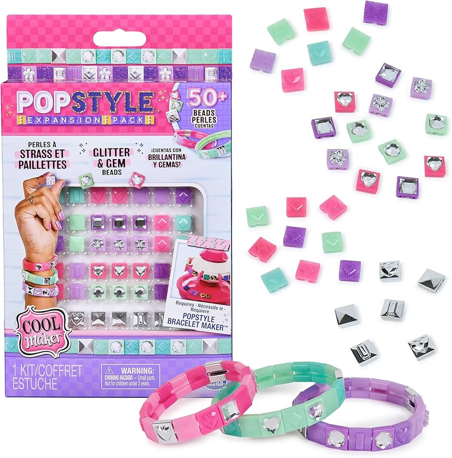 Cool Maker PopStyle Bracelet Maker Expansion Pack, 50+ Gem Beads, 3 Friendship Bracelets, Bracele... | Amazon (US)