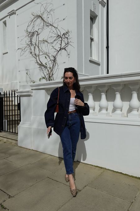 Double denim outfit, london outfit, spring outfits, denim shacket, jeans, mom jeans, gucci slingbacks heels

#LTKstyletip #LTKshoecrush #LTKSeasonal