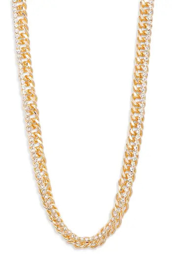 Open Edit Rhinestone Embellished Chain Necklace in Clear- Gold at Nordstrom Rack | Nordstrom Rack