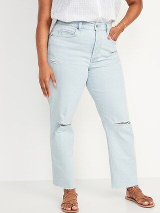 Curvy Extra High-Waisted Button-Fly Sky-Hi Straight Ripped Cut-Off Jeans for Women | Old Navy (US)