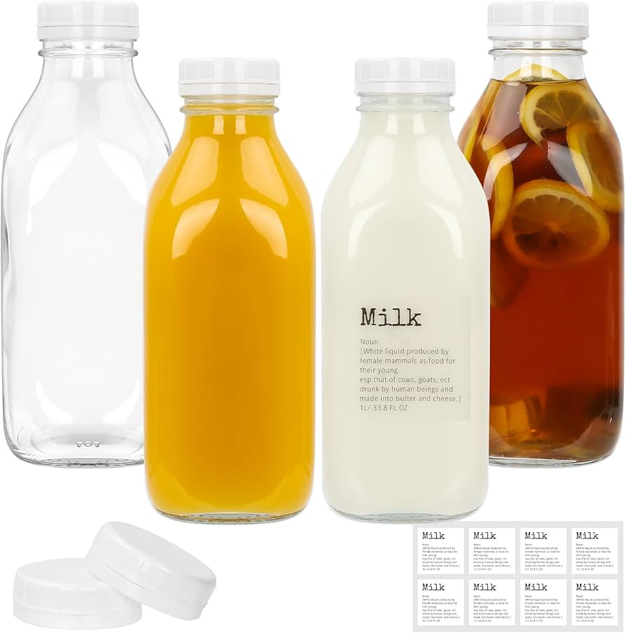 DHSBTLS 6 Pcs Glass Milk Bottles with Lid, 32 oz/ 1 L Reusable Glass Milk Container for Fridge to... | Amazon (CA)