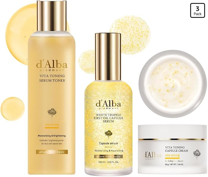 d'alba Piedmont Vita Toning Serum Toner + White Truffle Oil Capsule Serum + Vita Toning Capsule C... | Amazon (US)