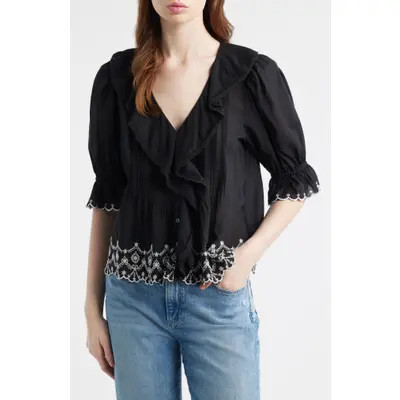 Madewell Ruffle Puff Sleeve Top in White at Nordstrom, Size X-Large | Nordstrom