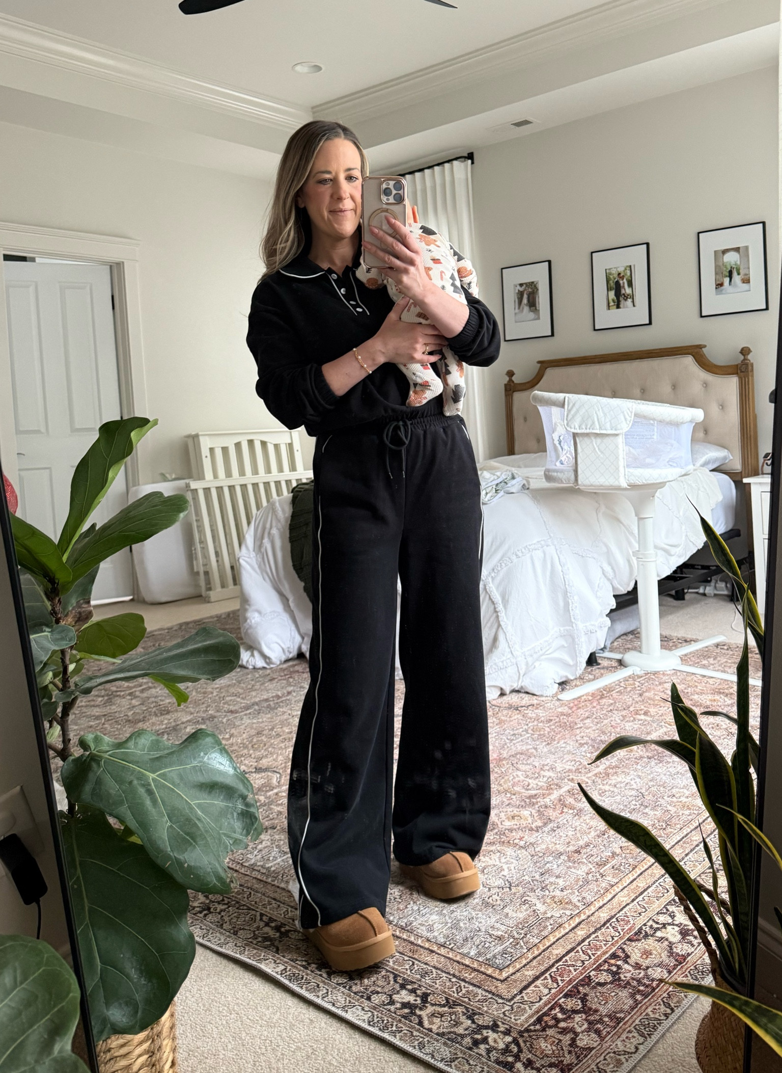 8 weeks postpartum. What I wore to spend the day with 1 healthy toddler, 1 sick toddler and a 8 week old. 

Sorry, the spit up stains and handprints on the mirror are custom. 🤭

Amazon Set | Tracksuit | Amazon Travel Outfit | Black Casual Set | Mom Style | Elevated Mom Style | Black Sweat Set 

#LTKFindsUnder50 #LTKBaby #LTKStyleTip