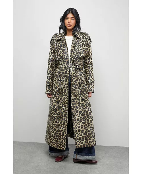 Warehouse Women's PU Leopard Print Trench Coat - Macy's | Macy's