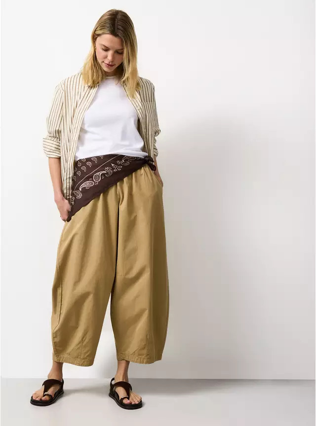 Stone Relaxed Pull On Barrel Leg Trousers 12 | Tu Clothing