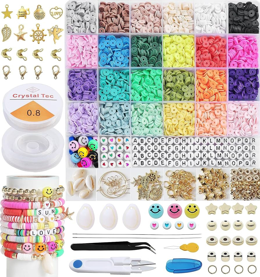 Segden 6000pcs Clay Bead Bracelet Kit,Polymer Flat Beads for Bracelet Making Kit,24 Colors Heishi... | Amazon (US)