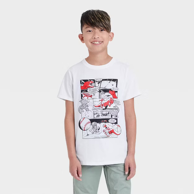 Boys' 'Dinosaurs playing Baseball' Graphic Short Sleeve T-Shirt - Cat & Jack™ White | Target