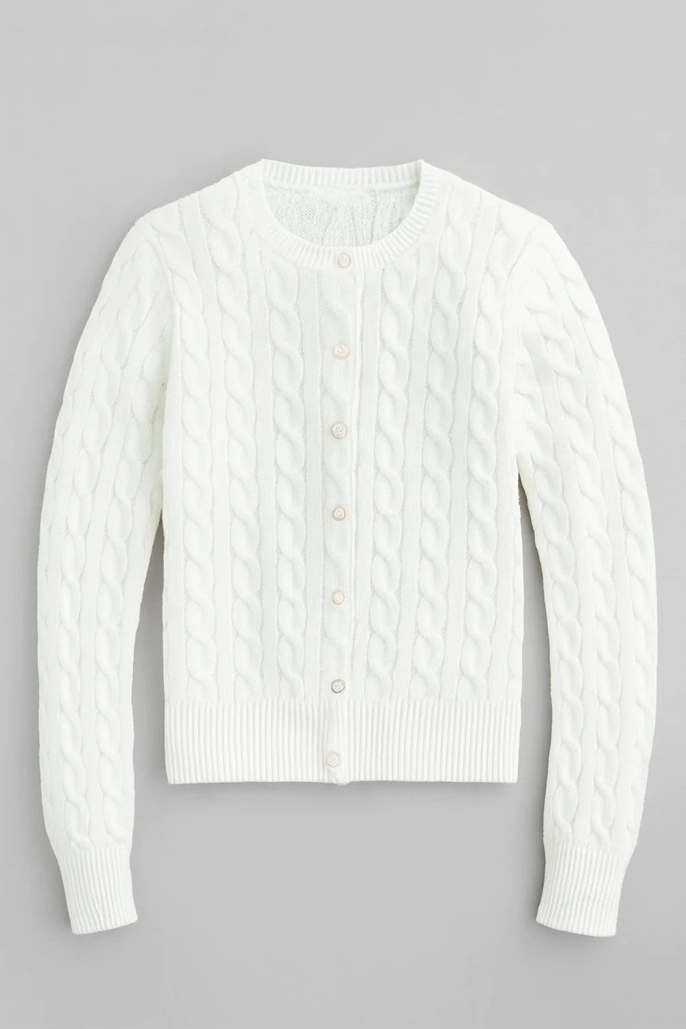 White Cable Knit Cotton Cardigan | Pearls & Camo