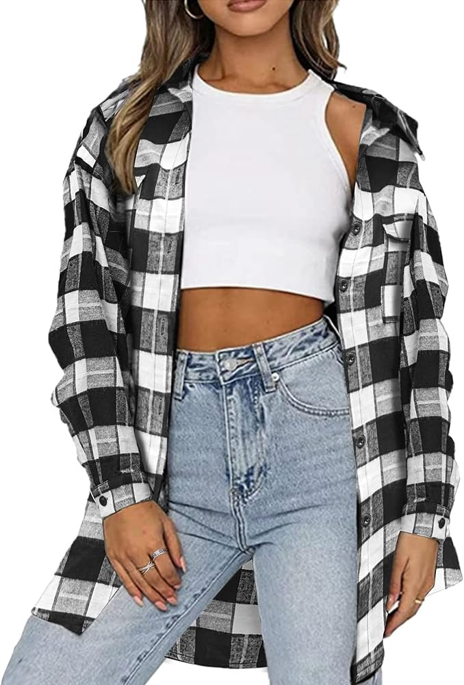 Beyove Plaid Flannel Shirt for Women Buffalo Long Sleeve Button Down Oversized Boyfriend Shacket ... | Amazon (US)