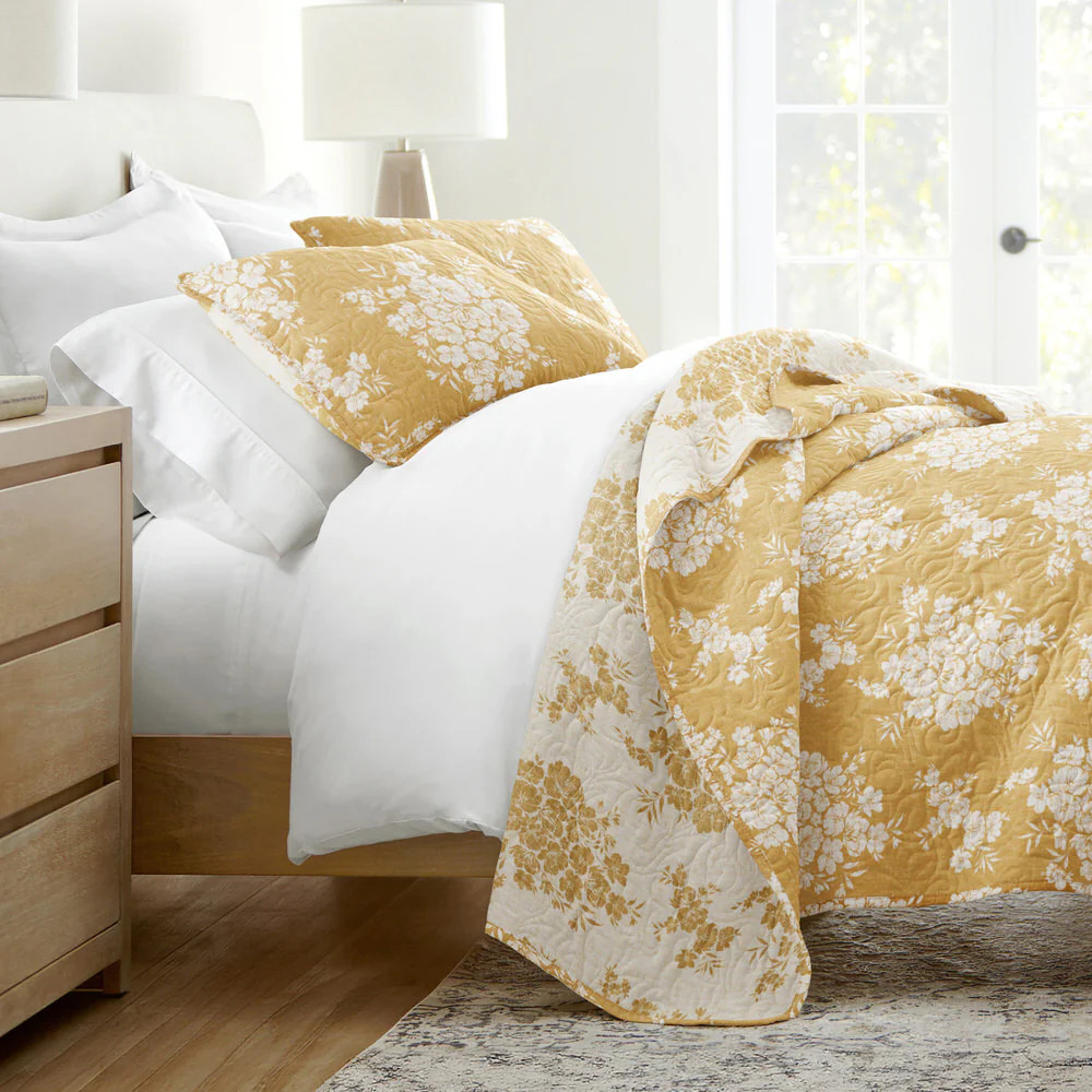 Distressed Bouquet Reversible Quilted Coverlet Set | Linens and Hutch