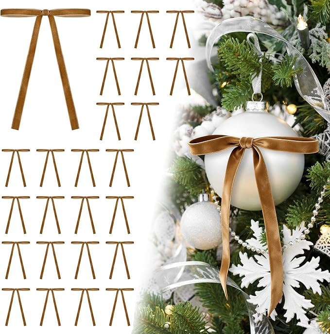 Velvet Bows for Christmas Tree, Vintage Velvet Ribbon Christmas Tree Bows with 50pcs Adhesive Dot... | Amazon (US)