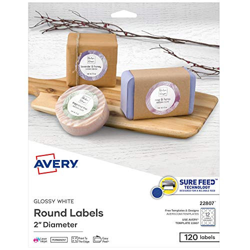 Avery 2" Glossy White Round Labels, Sure Feed, Full Bleed --Print to the Edge, 120 Thank You Labe... | Amazon (US)